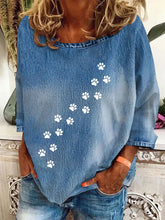 Damen Denim Pfote Langarm T-Shirt